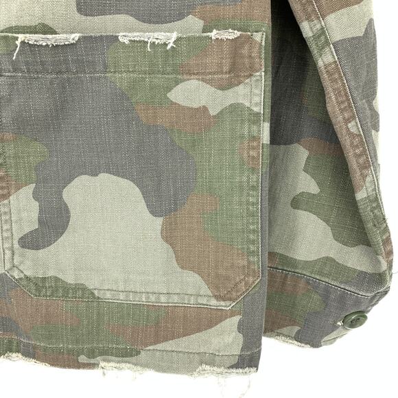 Topshop Women's Size 4 Green Jacket Camouflage Print Collared Front Pockets - Picture 8 of 8